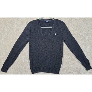 Ralph Lauren Sport Cable Knit Sweater V-Neck 100% Cotton Pony Logo Embroidery XL